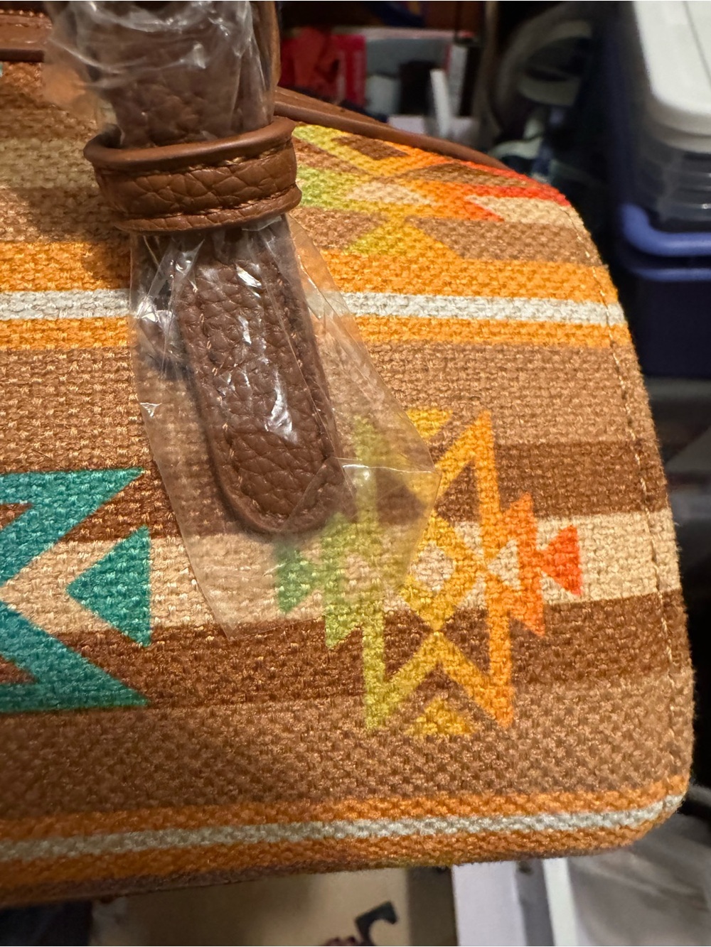 Wrangler Tan Crossbody with Turquoise & Pink Aztec Accent - Picture 7 of 13